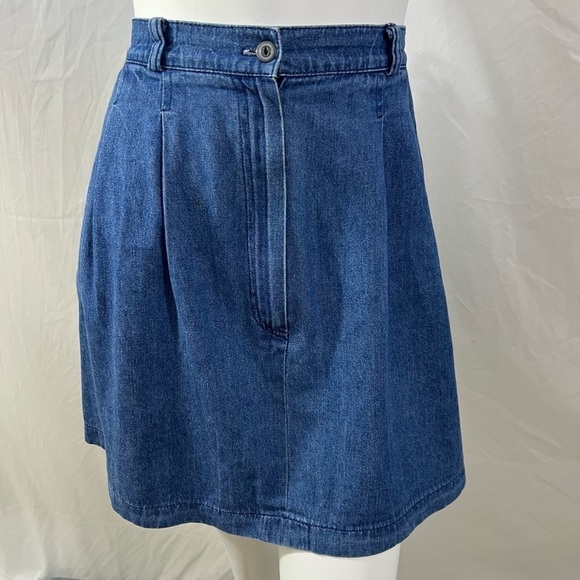 Darlyn Vintage 100% Cotton Medium Wash Denim Jean Pleated Mini Skirt Size 8 - Picture 1 of 11